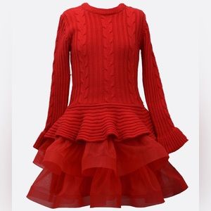 Bonnie Jean Reese Sweater Dress with Tulle in Red